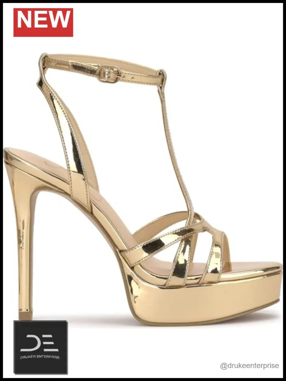 T-Strap Platform Sandal with Faux Patent Upper - 4.9